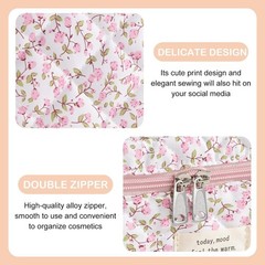 UUYUUY Makeup Bag for Women 3PCS Quilted Cotton Make Up Pink Floral D