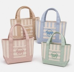 Trader Joe’s Mini Pastel Stripe Canvas Tote Bag Set of 4 13x10x6 Inches