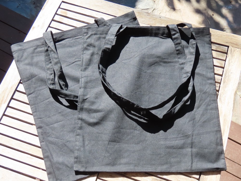4 x Black Cotton Calico Bags ~ 37cm x 42cm with Two Long Handles – Reusable Bags