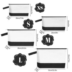 Sinzip 10 Pieces Cotton Canvas Makeup Bag with Bottom and XS, White/Black