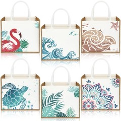 6 Pack Beach Burlap Tote Bags Bulk Large Beach Jute Tote Bag with Handles 14….