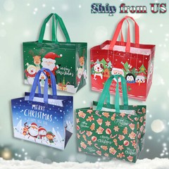 Reusable Grocery Bags Shopping Totes Christmas Santa Xmas Holiday Gift Set of 4