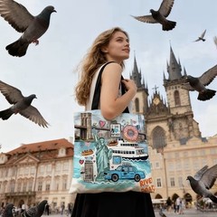 1pc Double-Sided 2D Flat Printing Shopping Tote Bag, New York City Skyline