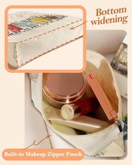 Aesthetic 2 Set Canvas Tote Bag – with Cosmetic Makeup Zipper Pouch Bag for W…
