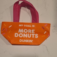 Dunkin’ Reusable Foldable Plastic Tote Bag Orange Pink All-Over Pattern
