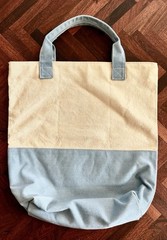 Martha Stewart Living Tote Bag Blue/Cream Canvas Reusable Shopping Eco Friendly