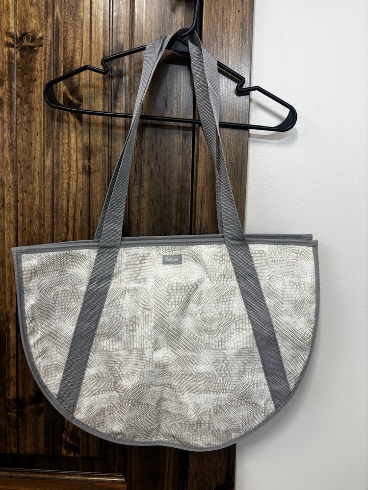 Thirty-One Abstract Gray White Foldable Fabric Reusable Shopping Bag Large
