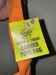 Trader Joe’s Trick or Treat Canvas Tote Bag, Orange Solid Cotton Polyester