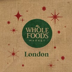 Whole Foods Market London Christmas Jute Tote Bag Holiday Red Star Brown UK New