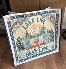 RUSTIC/LODGE Large Reusable Shopping Gift Bag~LAKE LIFE IS THE BEST LIFE EcoTote