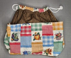 Handmade Country Kitchen Drawstring Utility Bucket Bag Tote All-Around Pockets