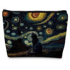 ignytiger Starry Night Black Cat Makeup Pouch Cosmetic Bag Mom Lady star cat