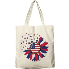4th of July Canvas Tote Bag For Women Aesthetic Sunflower American Flag
