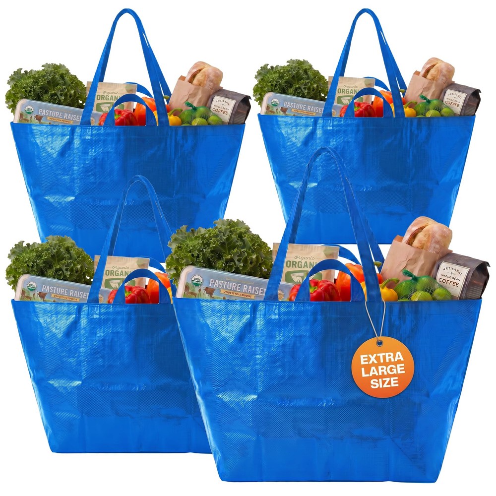 DURASACK Haul-It-All Extra-Large Reusable Shopping Bag X-Large, Blue (4 Pack)