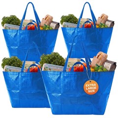 DURASACK Haul-It-All Extra-Large Reusable Shopping Bag X-Large, Blue (4 Pack)