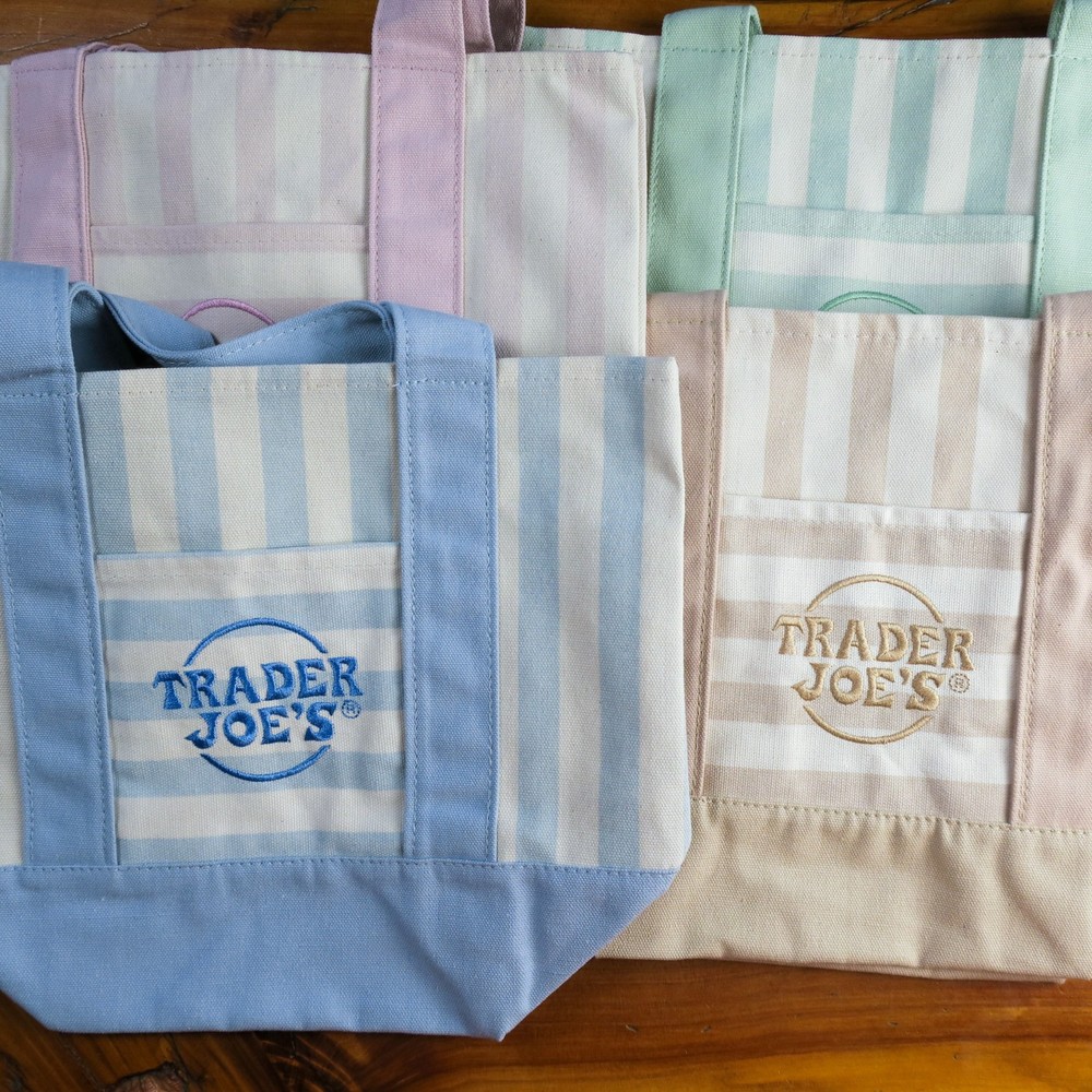Trader Joe’s Mini Pastel Striped Canvas Tote Bag Set of 4 All Colors NWT