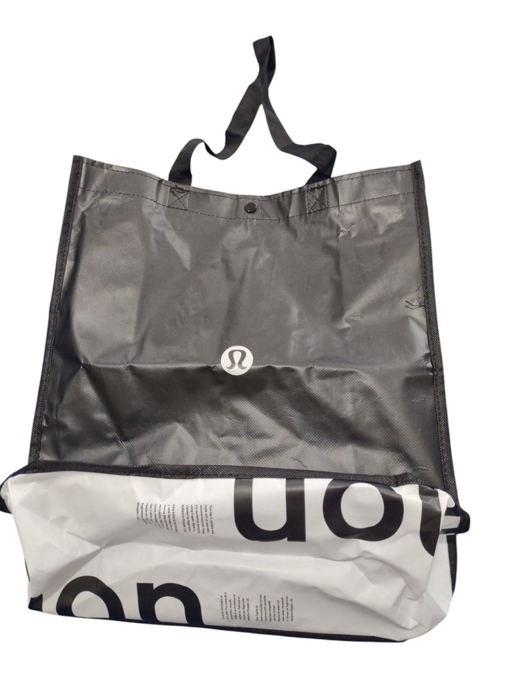 Lululemon Reusable Tote Black White Classic Shopping Bag Snap Closure Casual
