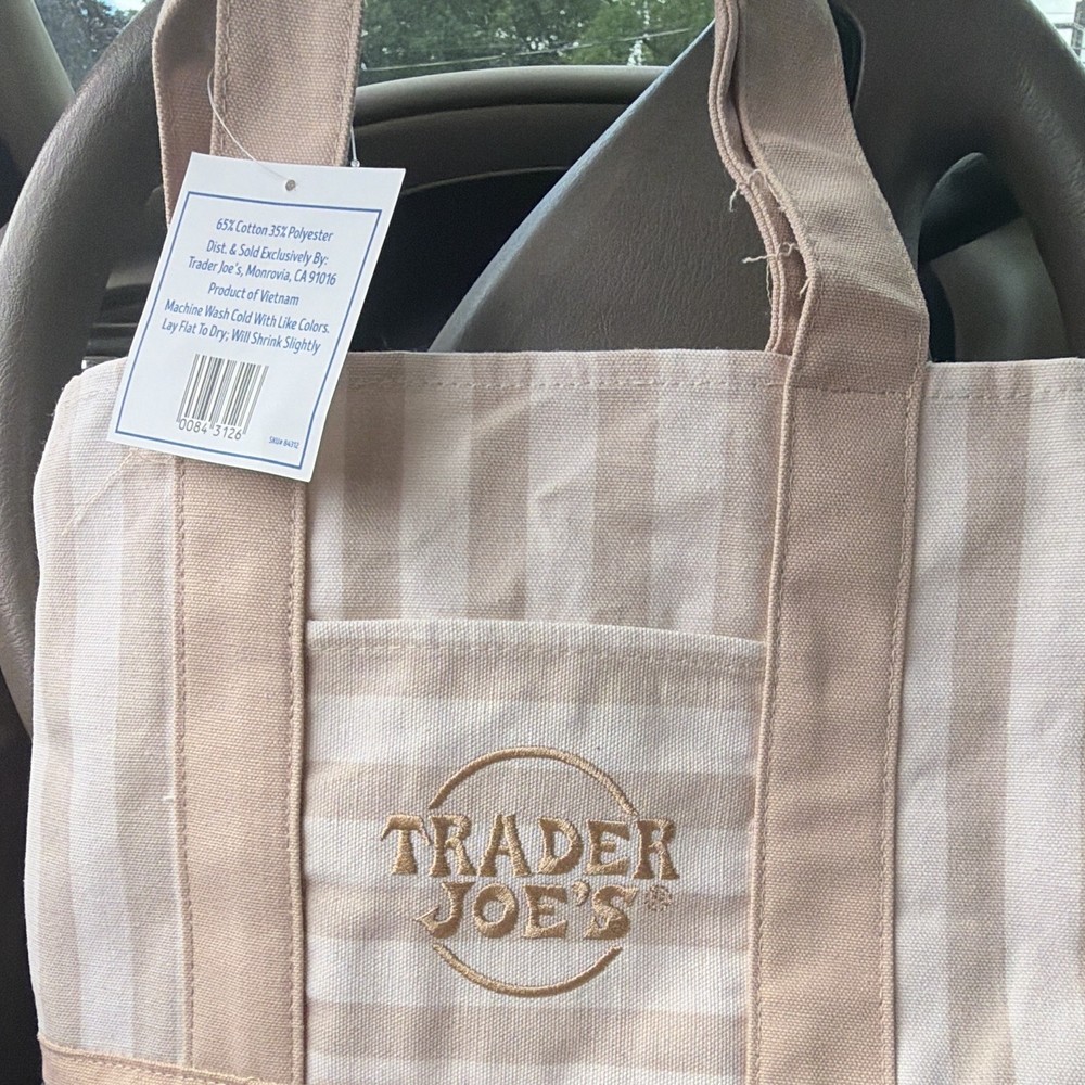Trader Joe’s Striped Mini Canvas Tote Bag Beige Tote Machine Wash Cold