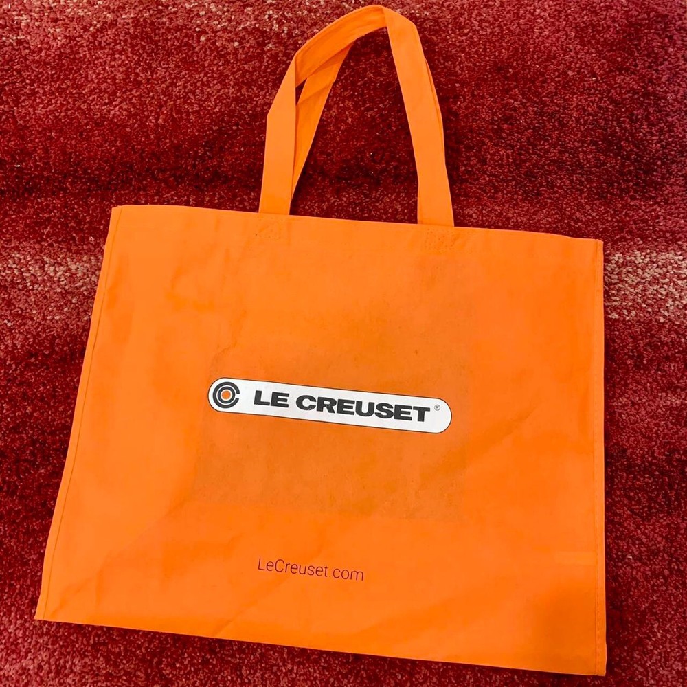 Le Creuset Orange White French Logo Tote Bag Large eco friendly Reusable Grocery
