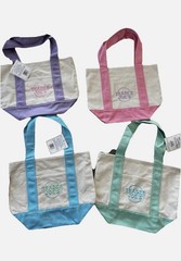 NWT~Set Of 4~Trader Joe’s~Mini Pastel Canvas Tote Bag~Blue Green Pink Purple
