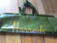Estate GUC vtg 90s HARRODS  London England UK /coated fabric SHOPPING TOTE BAG