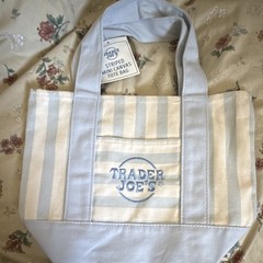 Trader Joe’s Striped Mini Canvas Cotton Reusable Tote Bag Blue/White 11x6x6