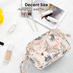 Narwey Women Makeup Bag Wide-open Make up Travel Y-Beige Flamingo