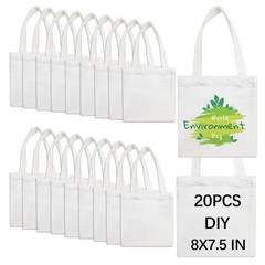 OKBA 20 Pcs 8X7.5 Inch Sublimation mini tote bags,Blank Canvas Small, White