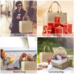 5 Pack Burlap Tote Bags Bulk, Reusable Jute Tote Bag with 7Yd Ribbon Blank Bu…