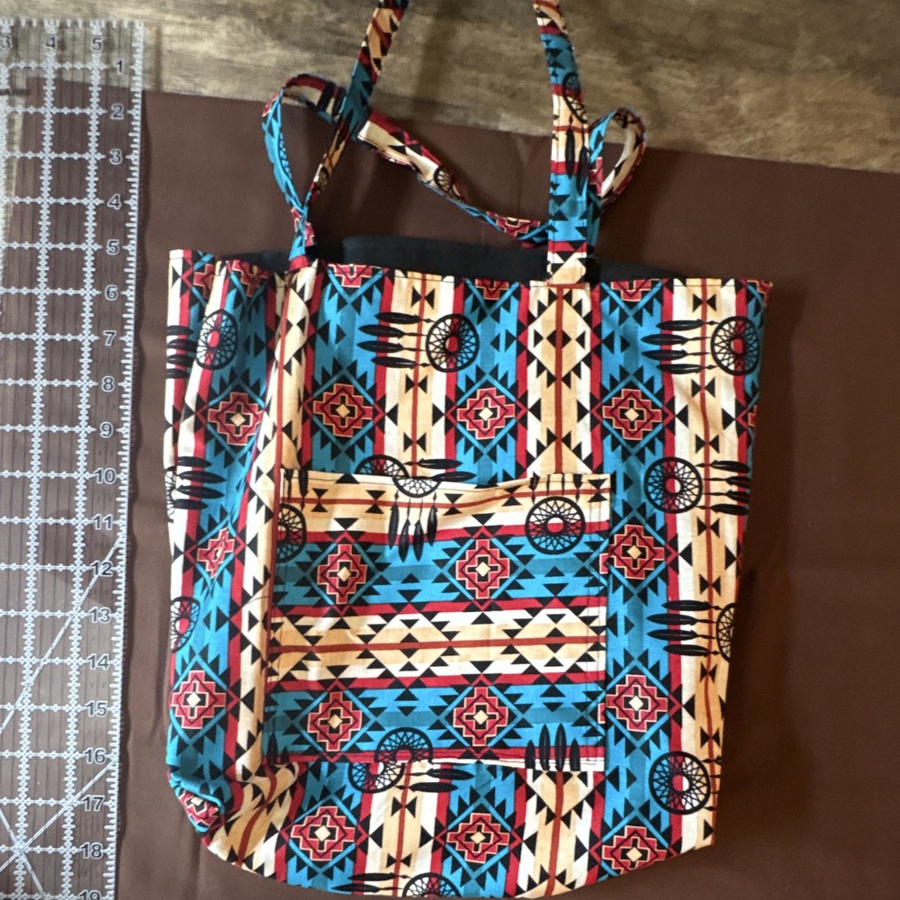 Large weatern style Multicolor Canvas Reusable Shopping Bag 16x15x4 in