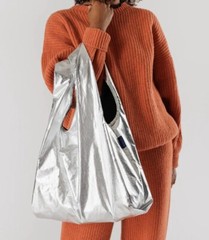 NWT Baggu Standard Reusable Bag Silver Metallic US seller Sold Out Rare H2F