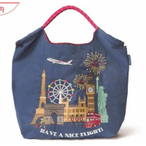 [US Tax Paid] Ball&Chain JAL 2nd Embroidered Shopping Bag Navy Blue NEW