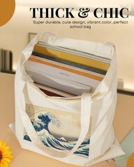 Canvas Tote Bag Aesthetic for Women, Cute Trendy Wave Reusable Cloth Cotton B…