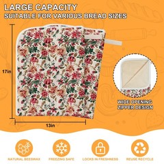 Finphoon 2-Pack Beeswax Lining Bread Bags for 17×13 Inch, Floral A