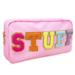 Fablinks Preppy Stuff Bag, Chenille Varsity Letter Makeup Pouch, 9.0″, Pink