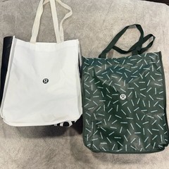 Lululemon Reusable Shopping Tote Bag Lot Of 2 Large White/Black Green