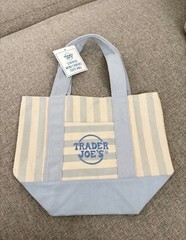 **Authentic** Trader Joe’s Mini Canvas Tote Bag Striped BLUE 13 x 6 x 11 in