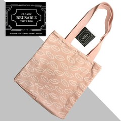 REUSABLE TOTE BAG Canvas “Little Things/All Things Lovely” Quote Words Pink Lips