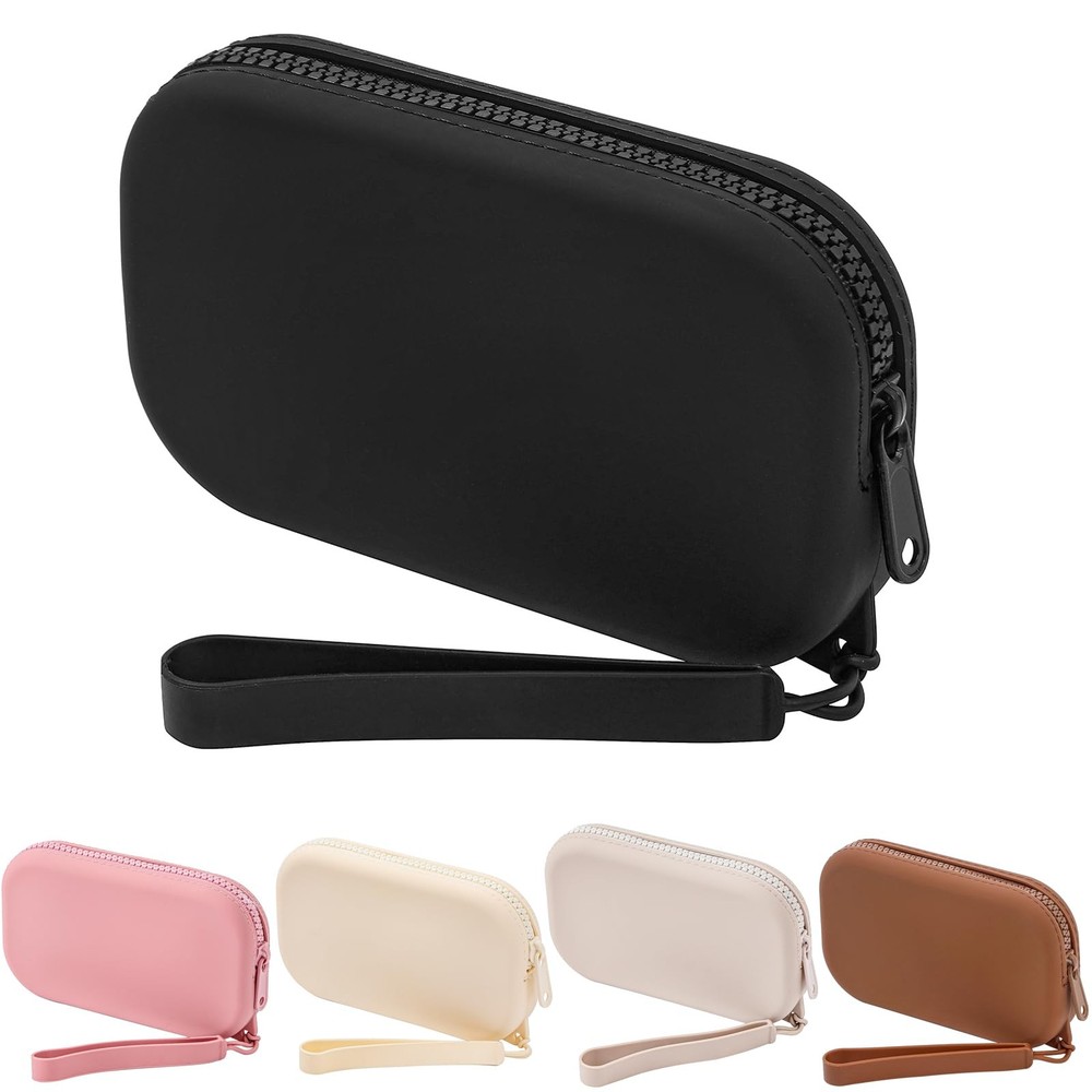 JOVAKIT Small Portable Silicone Makeup Bag for Women, Travel 01 Black