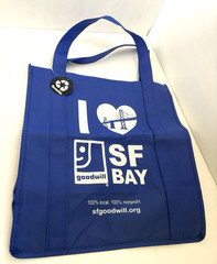 Goodwill Blue SF Bay Tote Bag 15″x14″x7.5” Donate Recycled Saver Clothed Handles