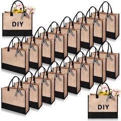 Paterr 18 Pcs Burlap Tote Bag 17 x 12.6 x 6.7 Inch Jute Tote Bag with Handles…