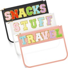 Patelai 3 Pcs Chenille Letter Zipper Travel, Stuff, Snacks, Classic Color