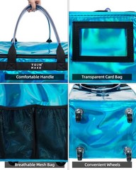 Portable Rolling Tote Bag with 4 Wheels – Medium Glitter Blue, 46 LBS Capacity