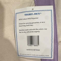 Trader Joe’s Reusable Tote Bag Cotton Polyester Beige Purple Colorblock Foldable