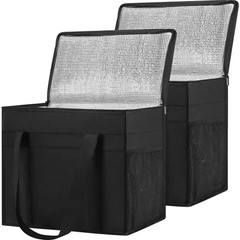 32 Qt. Insulated Reusable Grocery Bags 2 Pack Foldable Cooler Bag with Side Mesh