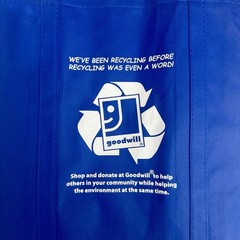 GOODWILL BLUE REUSABLE TOTE BAG 15x14x7.5” DONATE RECYCLING SAVERS CLOTH HANDLES