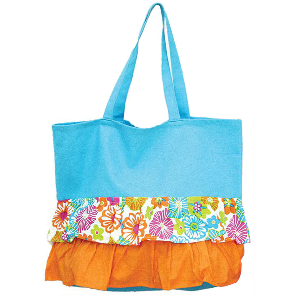 Ruffle Hibiscus Pattern Cotton Canvas Tote Bag – Multi Colors – Tropical -60560