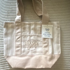 Trader Joe’s Mini Canvas Tote Bag Striped Beige/White 13x13x11 in New