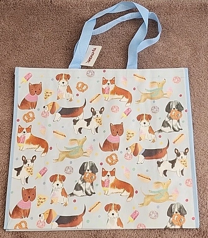 TJ MAXX Cute Dogs With Fancy Snacks – Large Reusable Shopping Tote Eco Bag