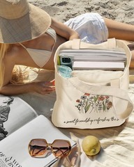Aesthetic 2 Set Canvas Tote Bag – with Cosmetic Makeup Zipper Pouch Bag for C…